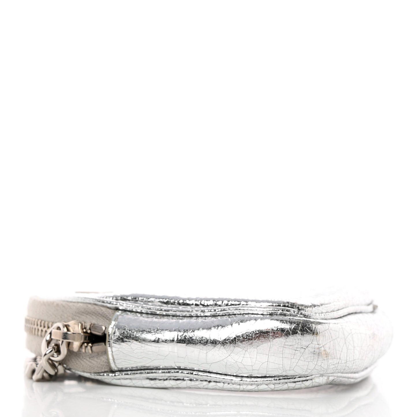 Metallic Cracked Calfskin Monogram Heart Key Pouch Silver