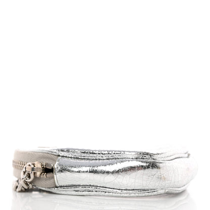Saint Laurent Metallic Cracked Calfskin Monogram Heart Key Pouch Silver 4 of 10