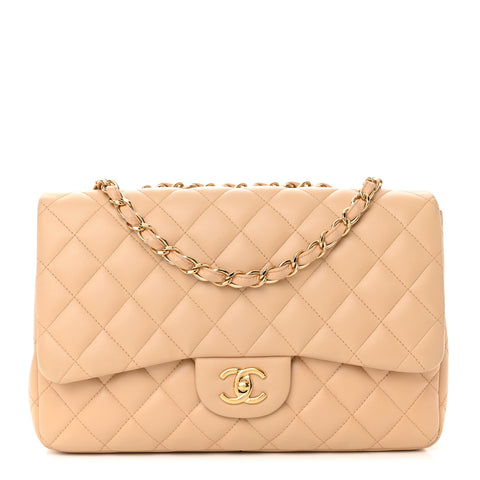 Lambskin Quilted Jumbo Single Flap Beige Clair