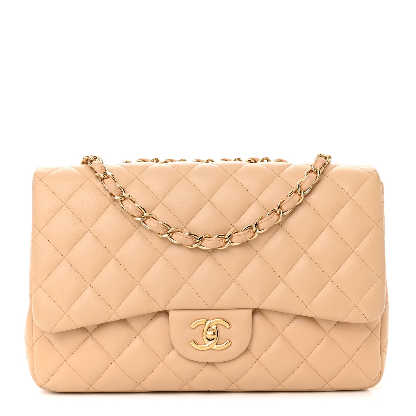 Lambskin Quilted Jumbo Single Flap Beige Clair