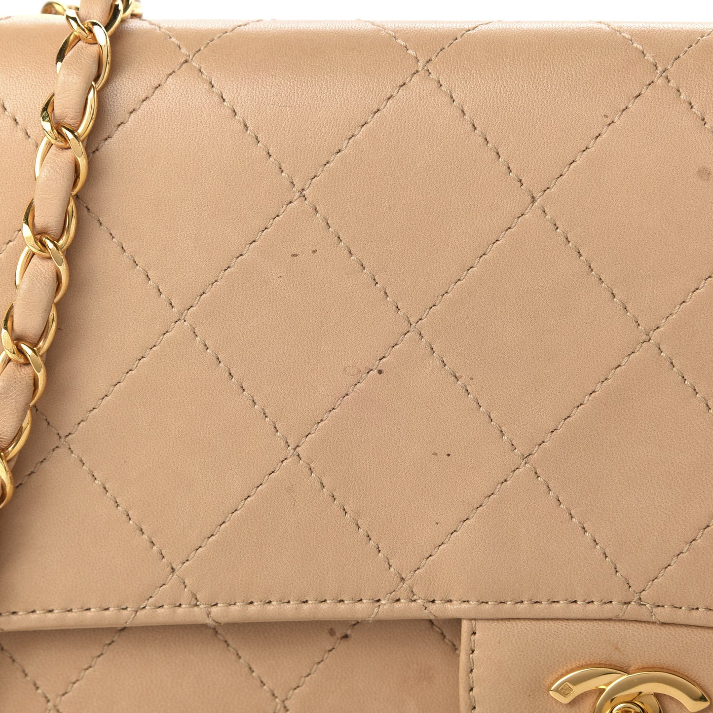 Lambskin Quilted Maxi Single Flap Beige