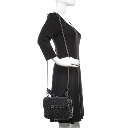 Valentino Garavani Craquele Nappa Medium Rockstud Spike Shoulder Bag Black 2 of 9