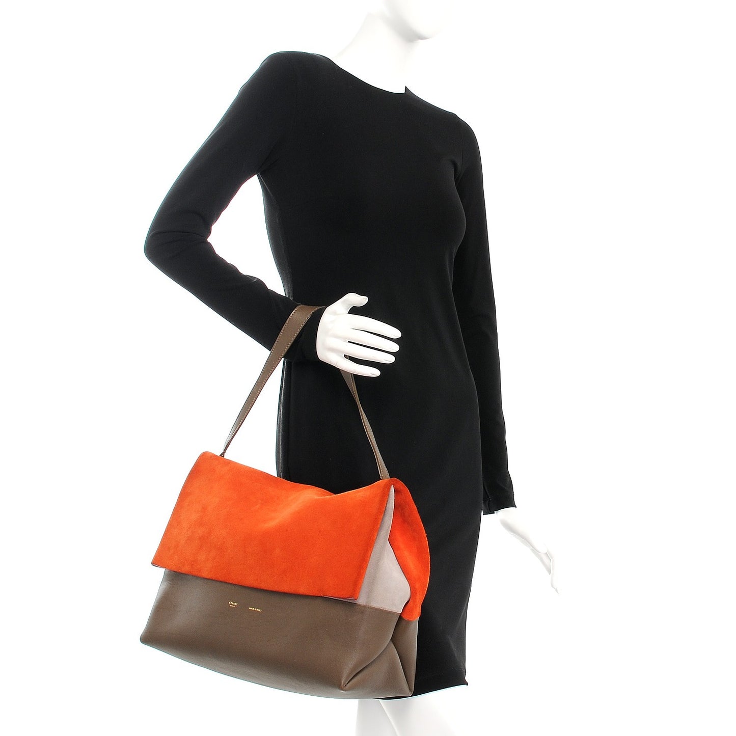 Calfskin Suede All Soft Shoulder Bag Bright Orange Cement Olive