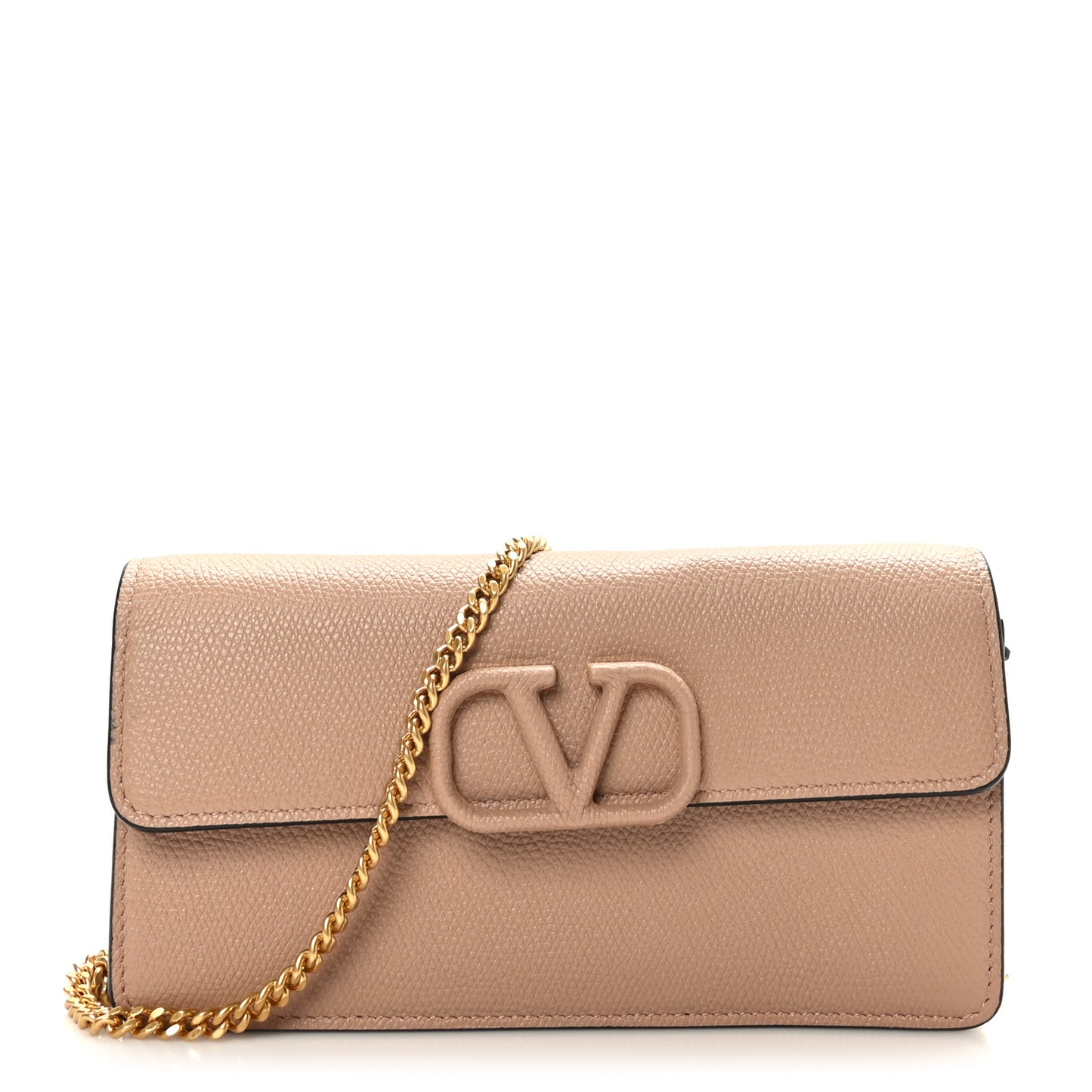 Grainy Calfskin Vlogo Wallet On Chain Rose Cannelle