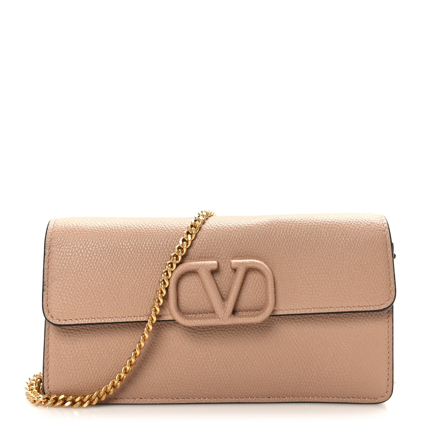 Valentino Garavani Grainy Calfskin Vlogo Wallet On Chain Rose Cannelle 1 of 9