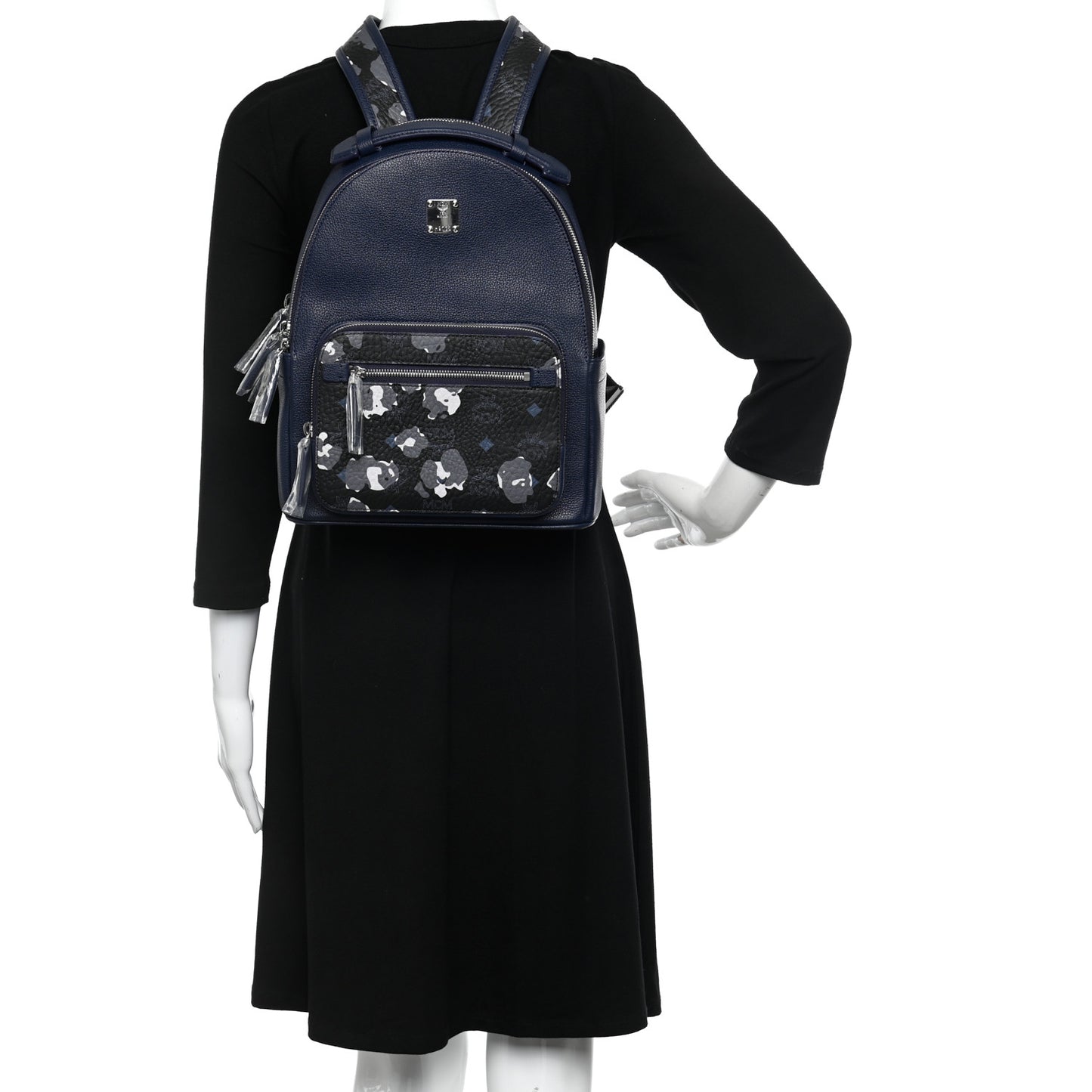 Calfskin Visetos Floral Leopard Klassik Small Stark Backpack Blue Black