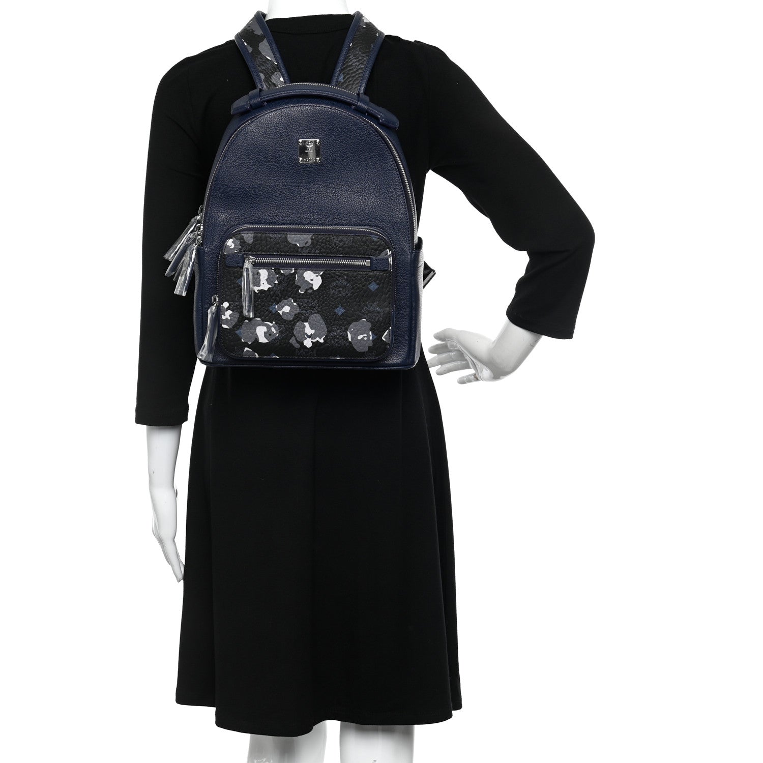 MCM Calfskin Visetos Floral Leopard Klassik Small Stark Backpack Blue Black 2 of 11