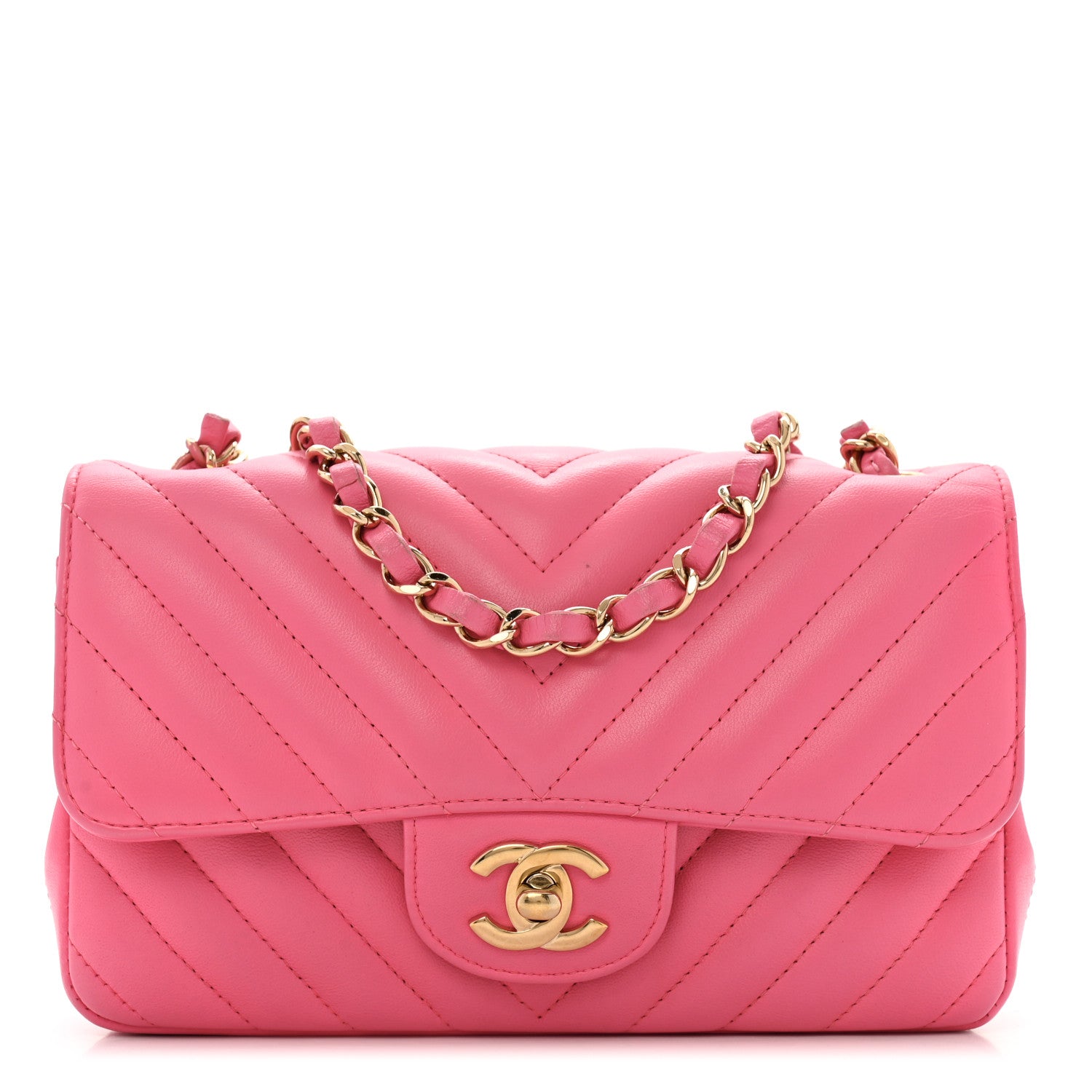 Chanel Lambskin Chevron Quilted Mini Rectangular Flap Fuchsia 1 of 12