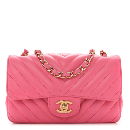 Chanel Lambskin Chevron Quilted Mini Rectangular Flap Fuchsia 1 of 12
