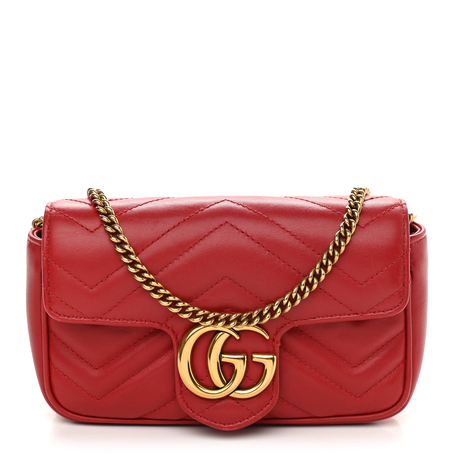 Gucci Calfskin Matelasse Super Mini GG Marmont Shoulder Bag Hibiscus Red 1 of 9