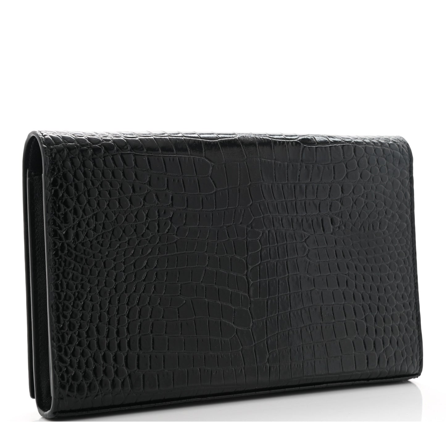 Calfskin Crocodile Embossed Monogram Chain Wallet Black