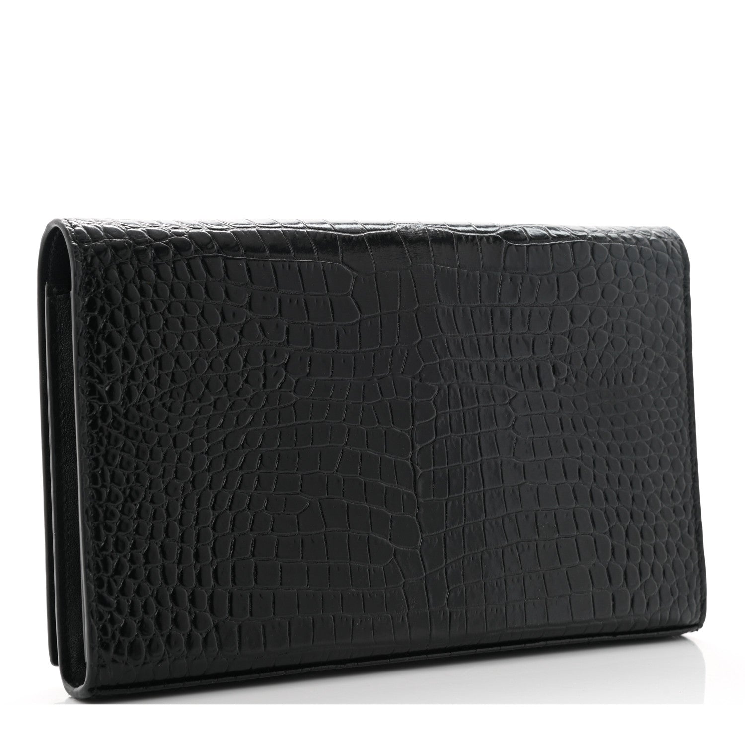 Saint Laurent Calfskin Crocodile Embossed Monogram Chain Wallet Black 5 of 18