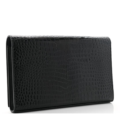 Saint Laurent Calfskin Crocodile Embossed Monogram Chain Wallet Black 5 of 18