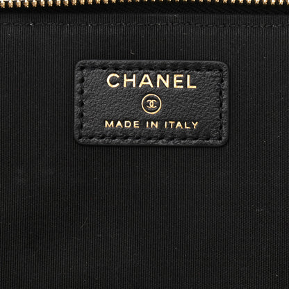 Chanel Raffia Jute Striped Small Vanity Case With Chain Black Beige 6 of 11