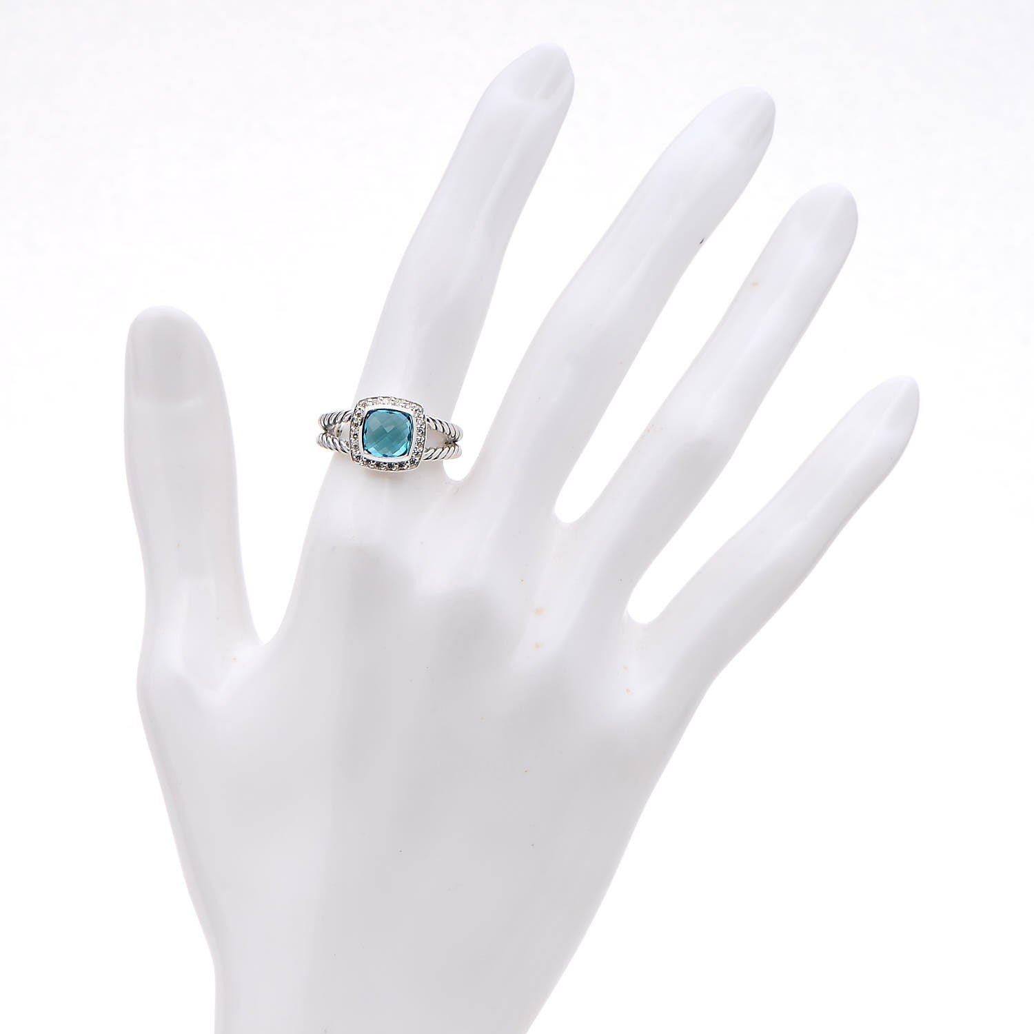 David Yurman Sterling Silver Diamond Blue Topaz 7mm Petite Albion Ring 54 6.75 2 of 5