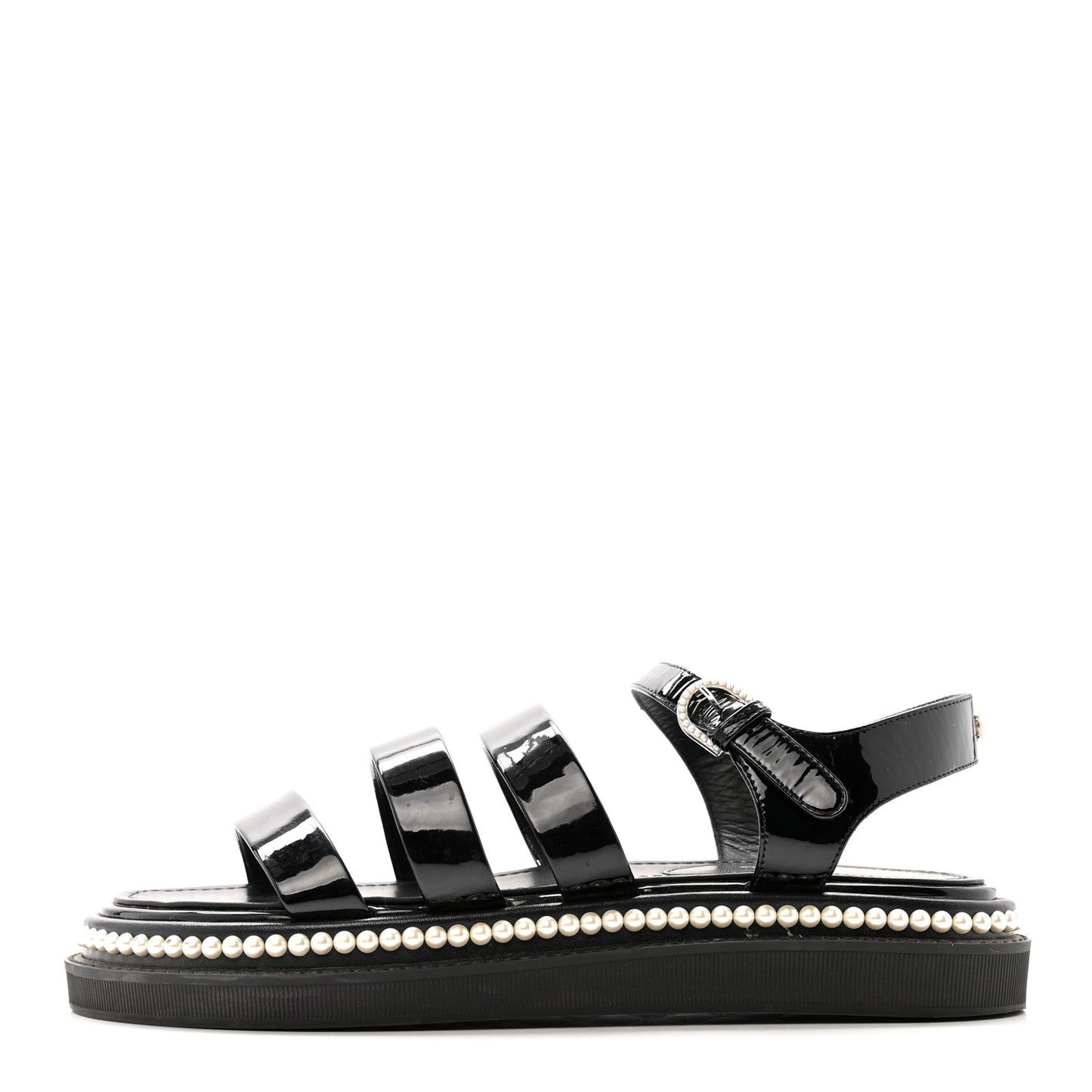 Patent Calfskin Pearl Platform Sandals 39 Black