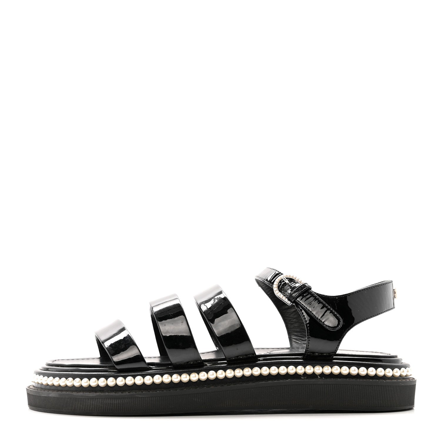 Chanel Patent Calfskin Pearl Platform Sandals 39 Black 1 of 12