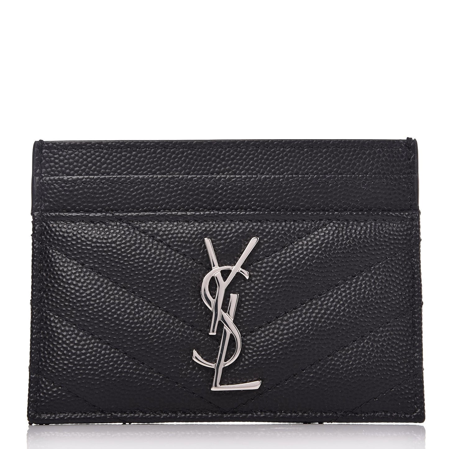 Grain De Poudre Matelasse Chevron Monogram Credit Card Case Black