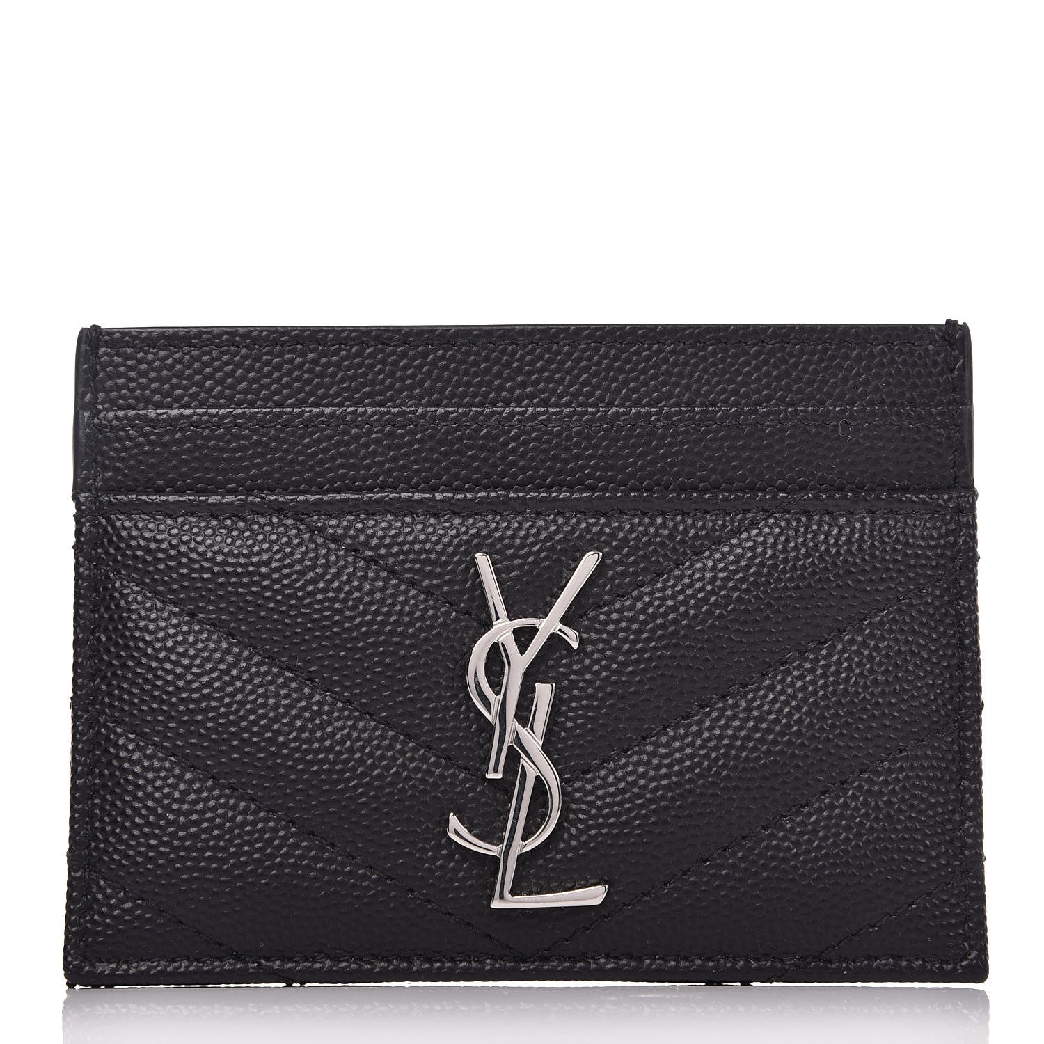 Saint Laurent Grain De Poudre Matelasse Chevron Monogram Credit Card Case Black 1 of 8