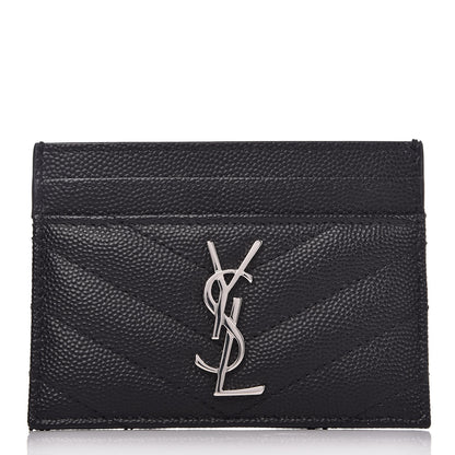 Saint Laurent Grain De Poudre Matelasse Chevron Monogram Credit Card Case Black 1 of 8