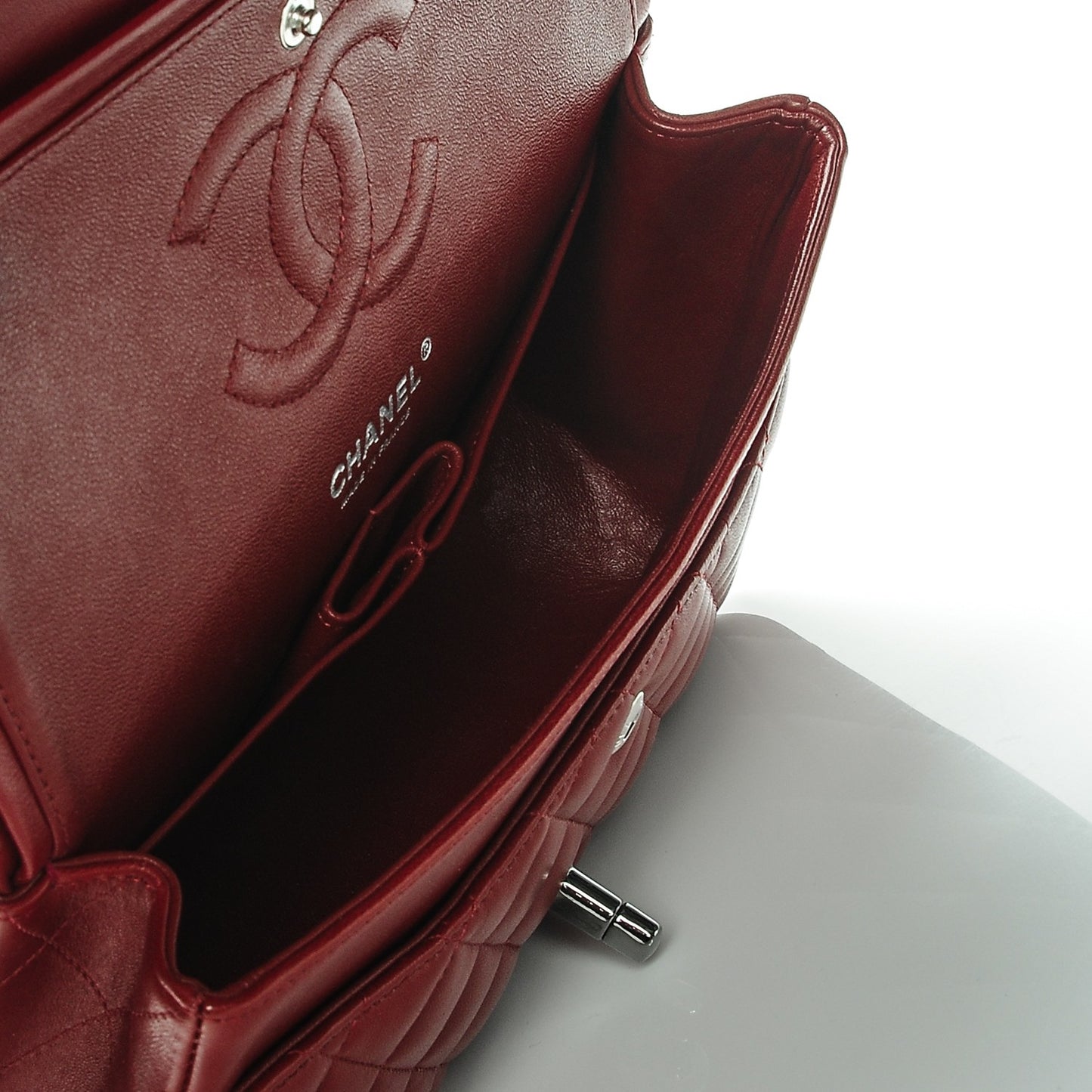 Lambskin Quilted Medium Double Flap Dark Red
