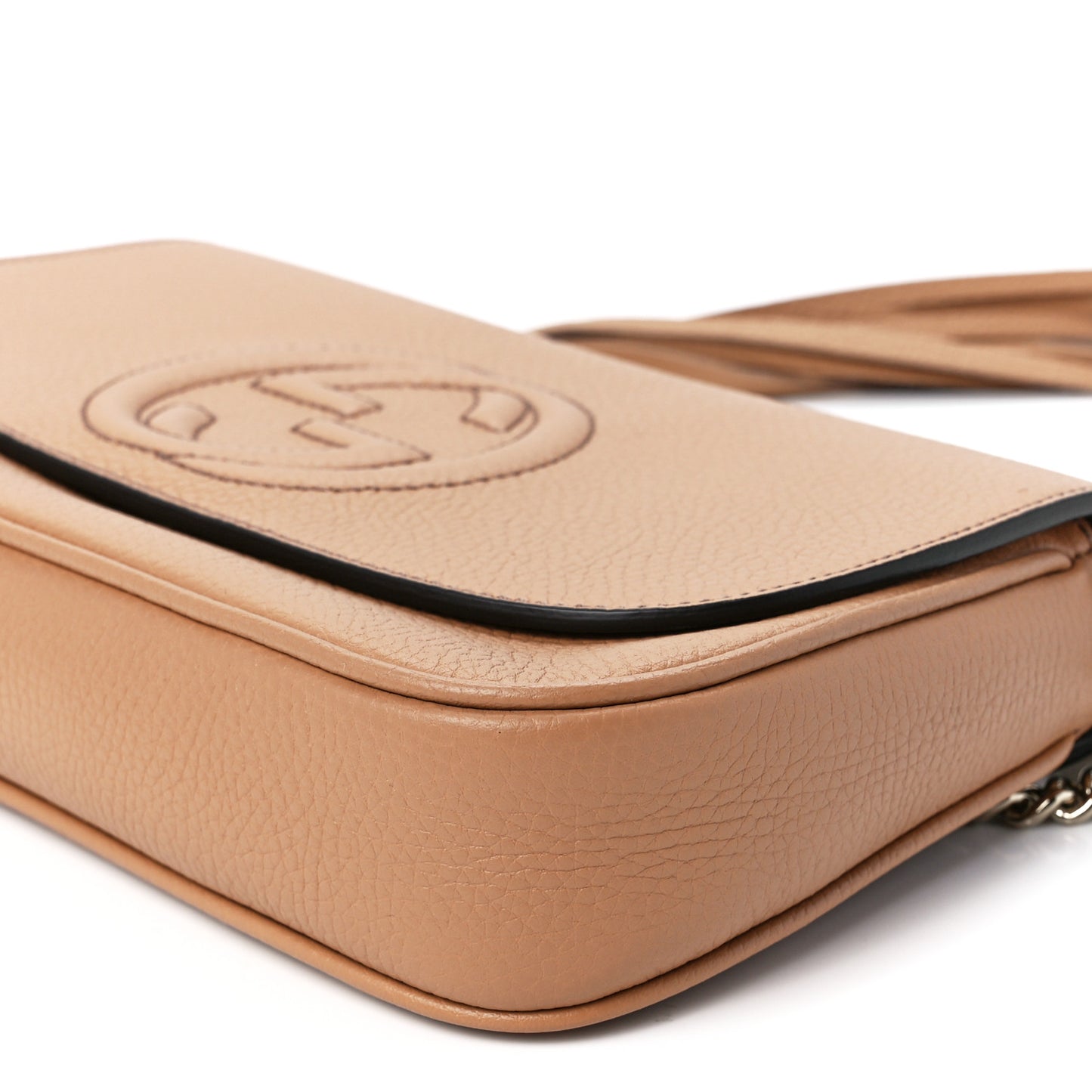 Pebbled Calfskin Medium Soho Flap Crossbody Camelia