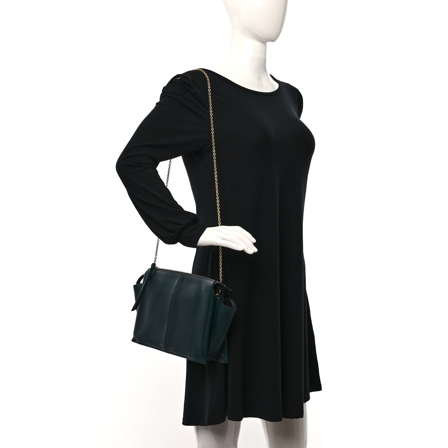 Smooth Calfskin Tri-Fold Clutch on Chain Bottle Green