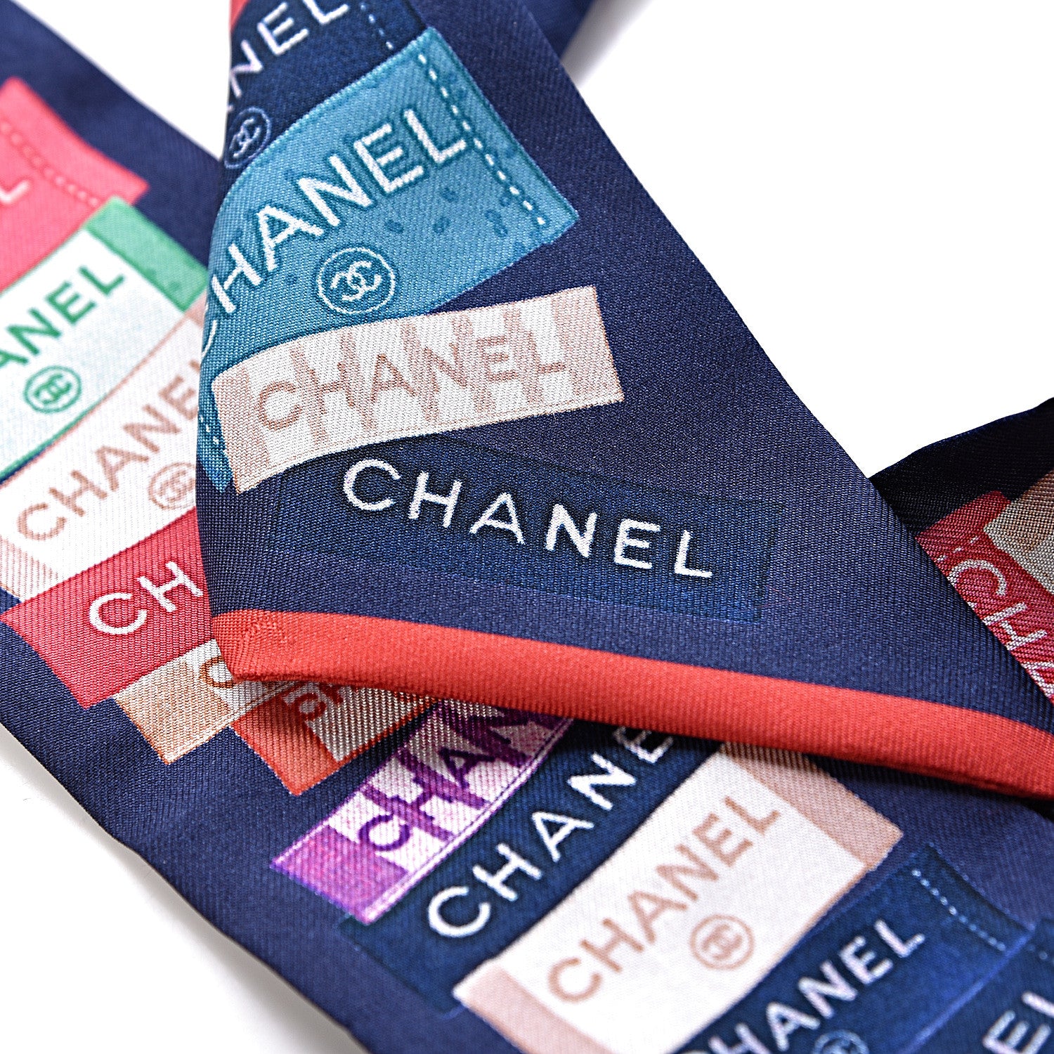 Chanel Silk Twill Slim Bandeau Scarf Navy Blue Red 3 of 4