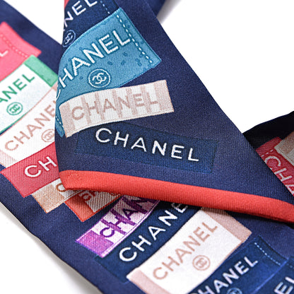 Chanel Silk Twill Slim Bandeau Scarf Navy Blue Red 3 of 4