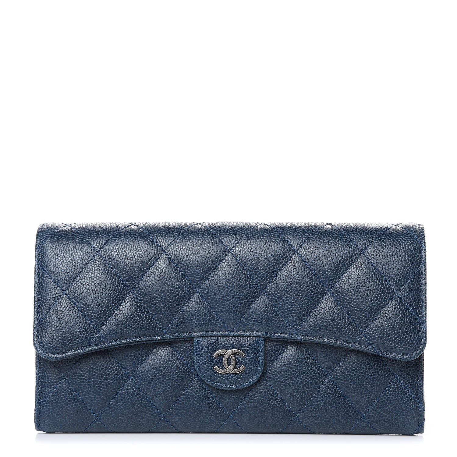 Chanel Caviar Quilted Large Gusset Flap Wallet Navy 1 of 14