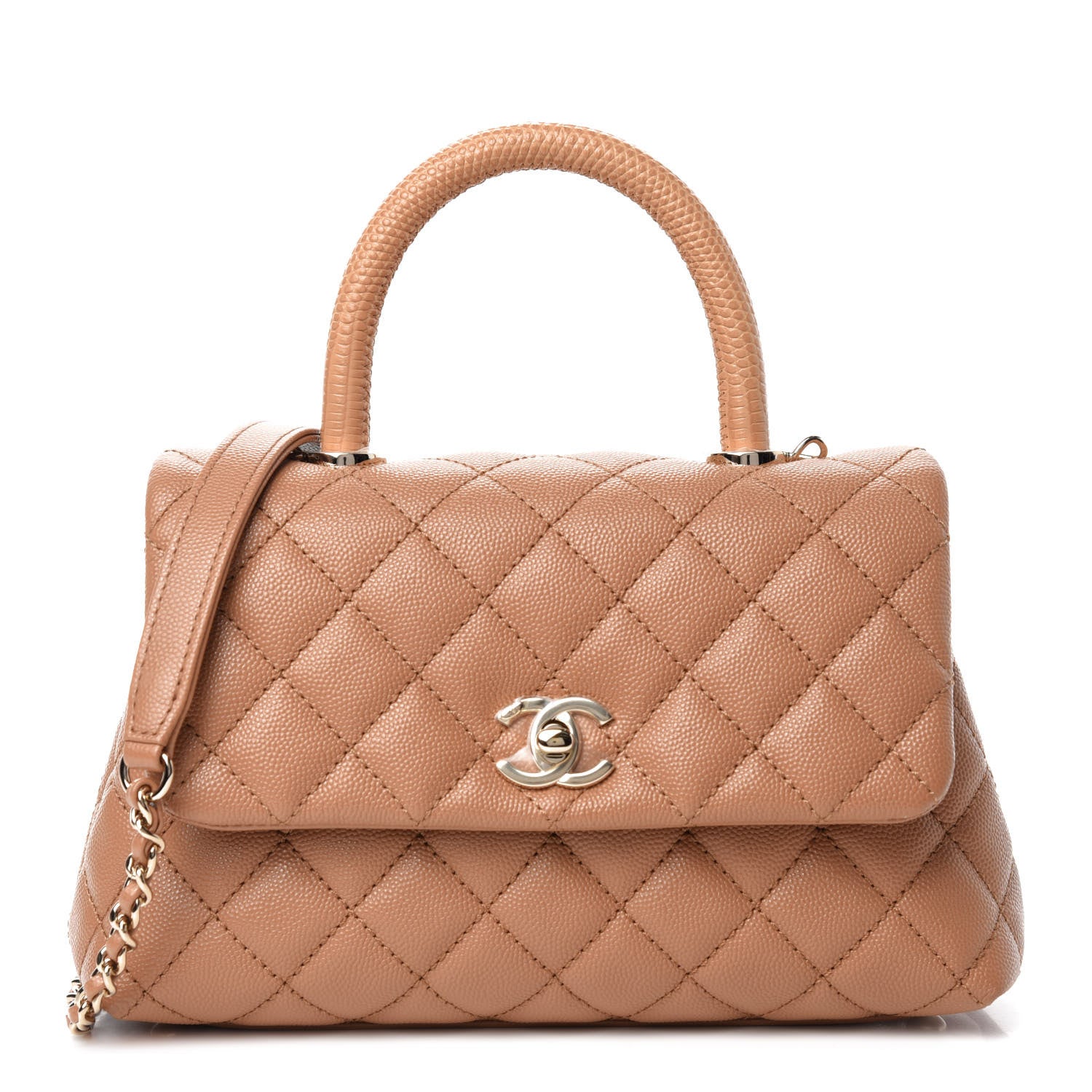 Chanel Caviar Quilted Lizard Embossed Mini Coco Handle Flap Brown 1 of 11