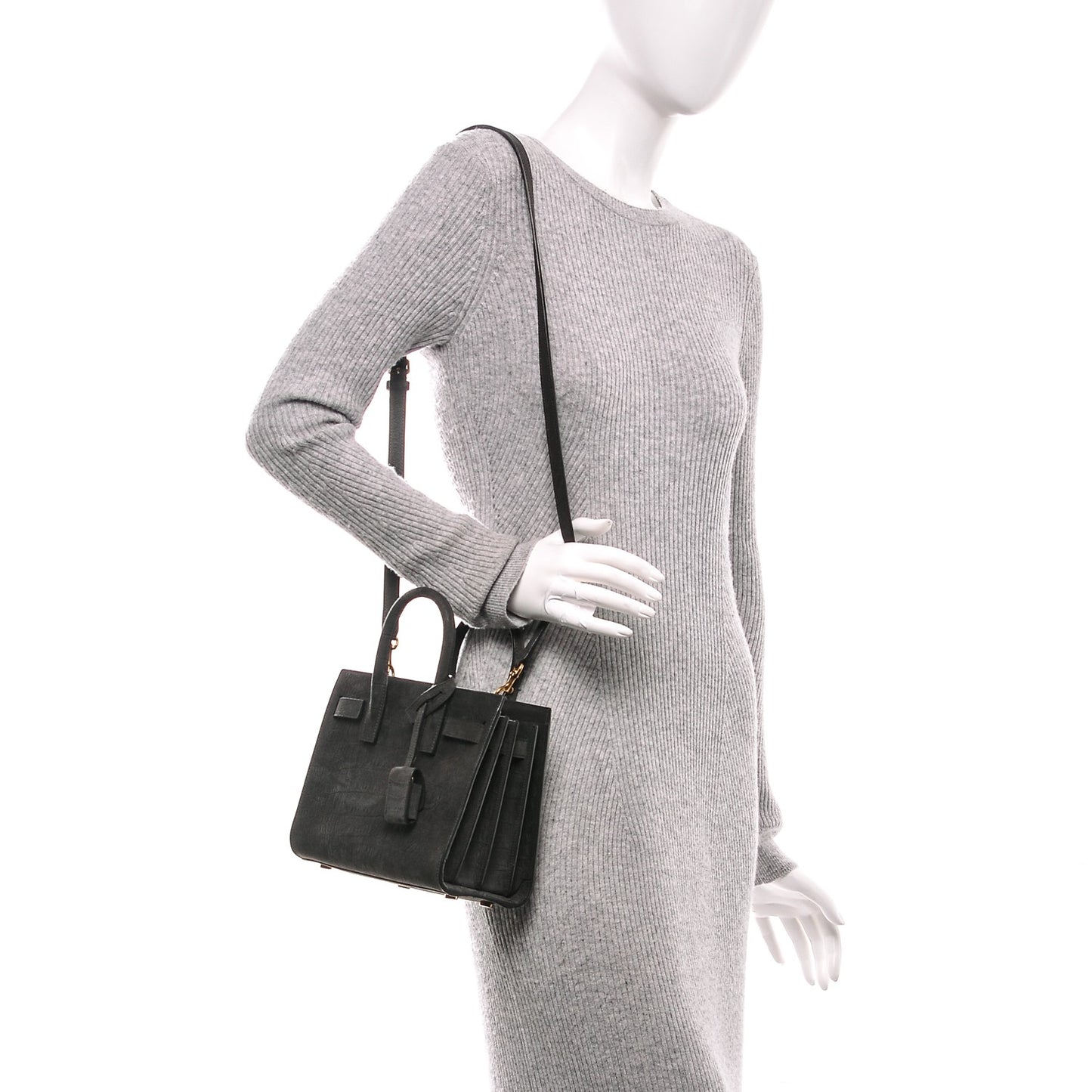 Crocodile Embossed Nubuck Nano Sac De Jour Dark Anthracite