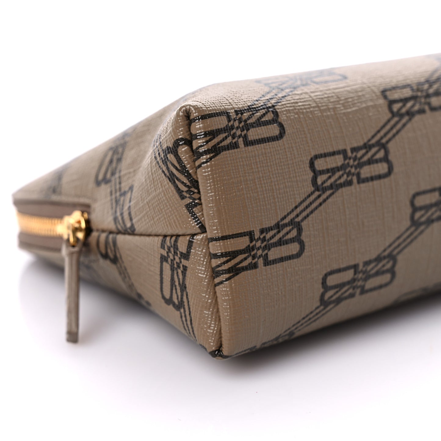 Coated Canvas BB Monogram Signature Toiletry Pouch Beige Brown