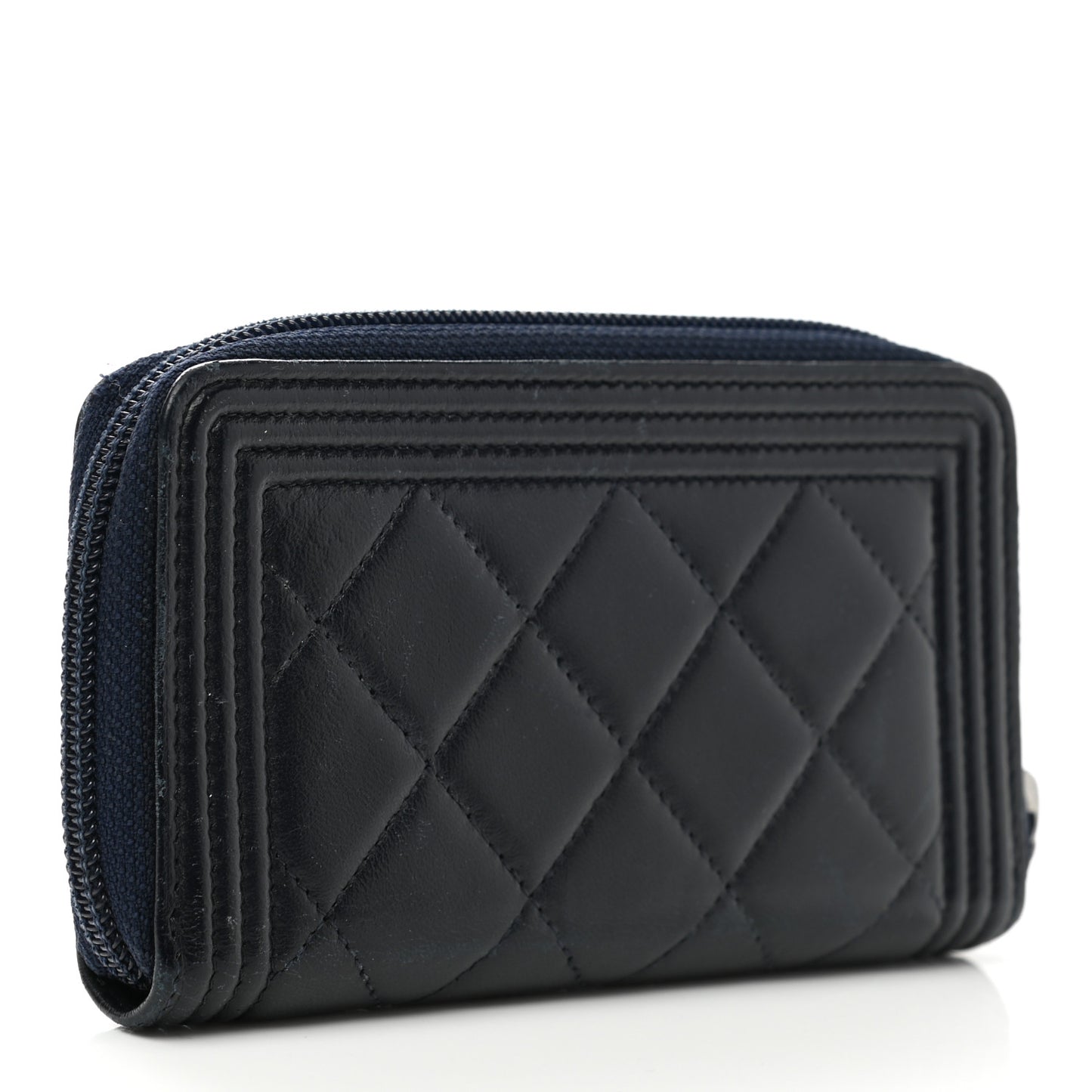 Lambskin Quilted Small Boy Zip Around Wallet Navy