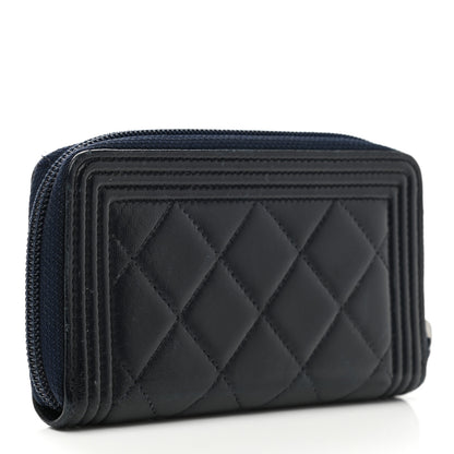 Chanel Lambskin Quilted Small Boy Zip Around Wallet Navy 3 of 8