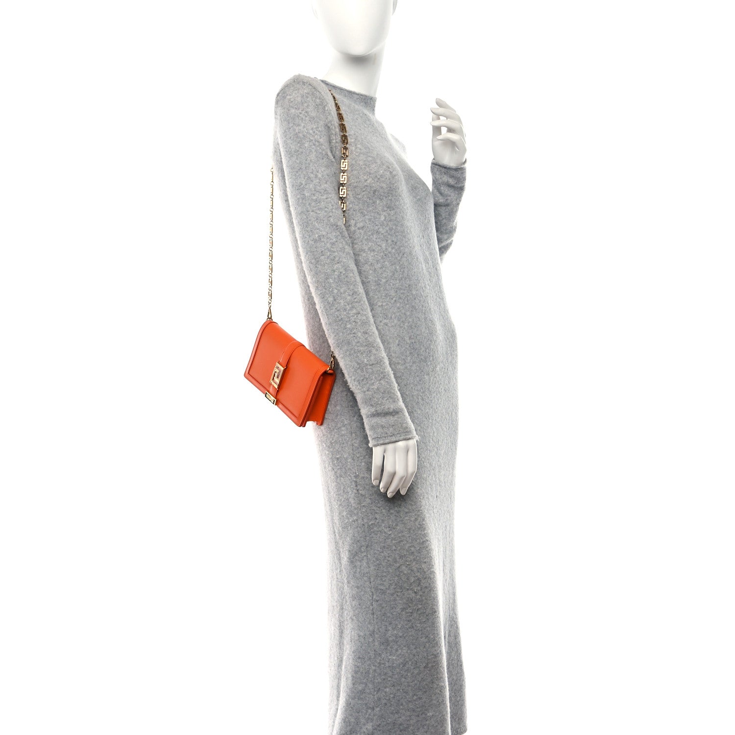 Versace Calfskin Greca Goddess Wallet On Chain Orange 2 of 8
