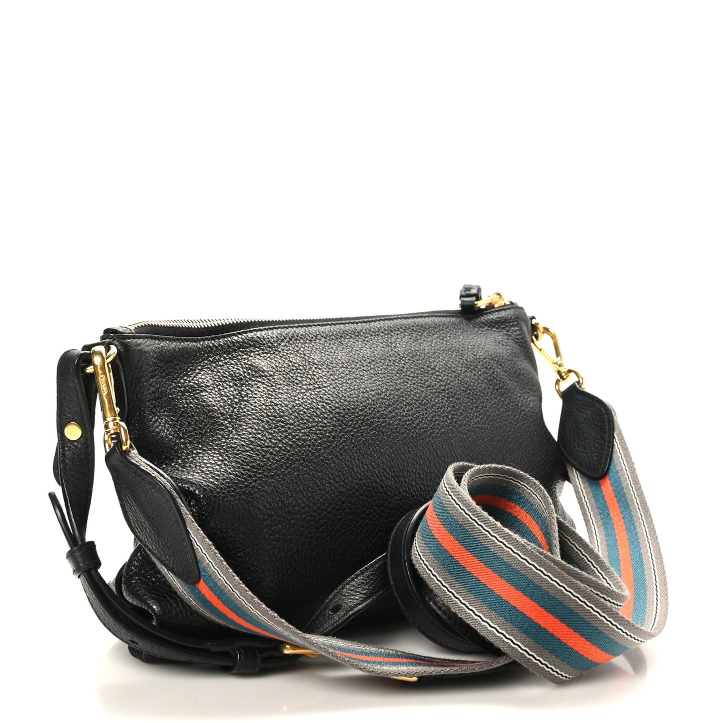 Vitello Daino Zippered Shoulder Bag Black