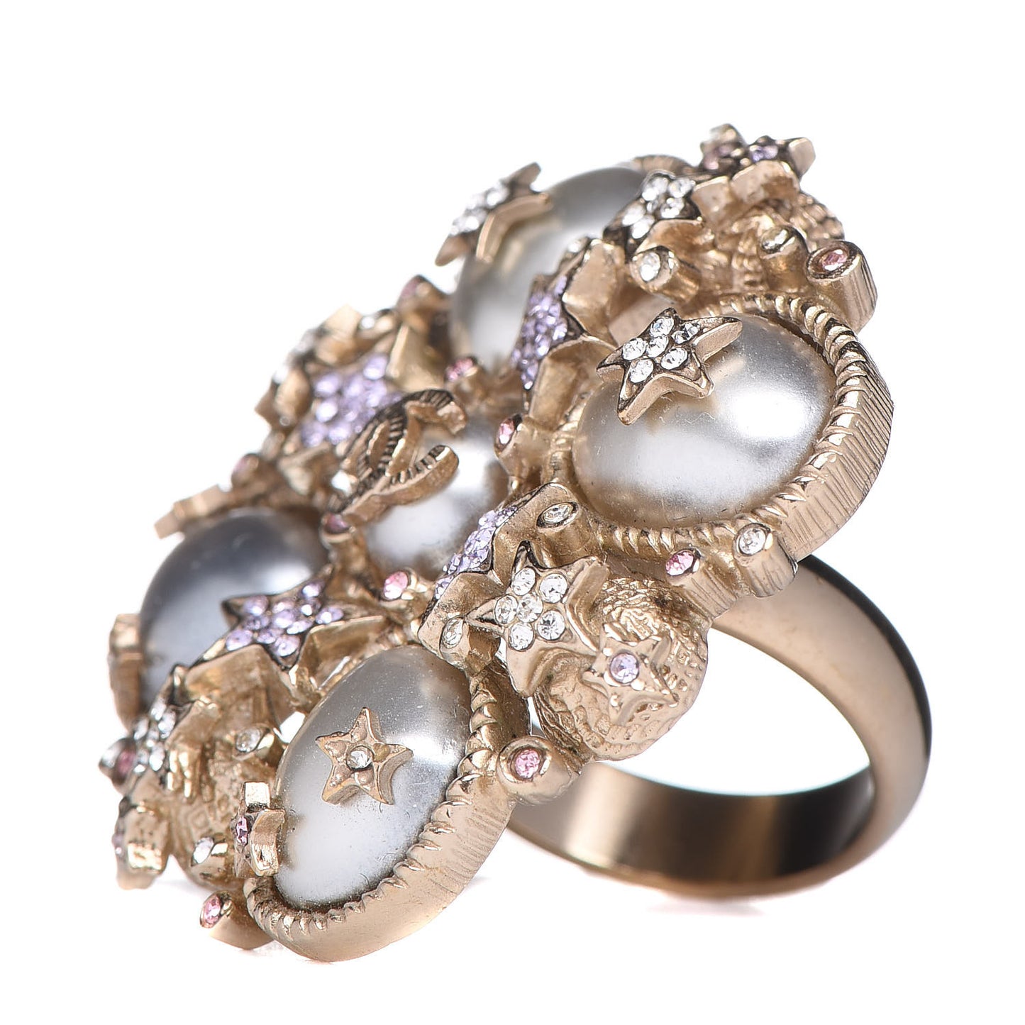 Crystal Pearl Stars CC Ring 7 Gold Pink