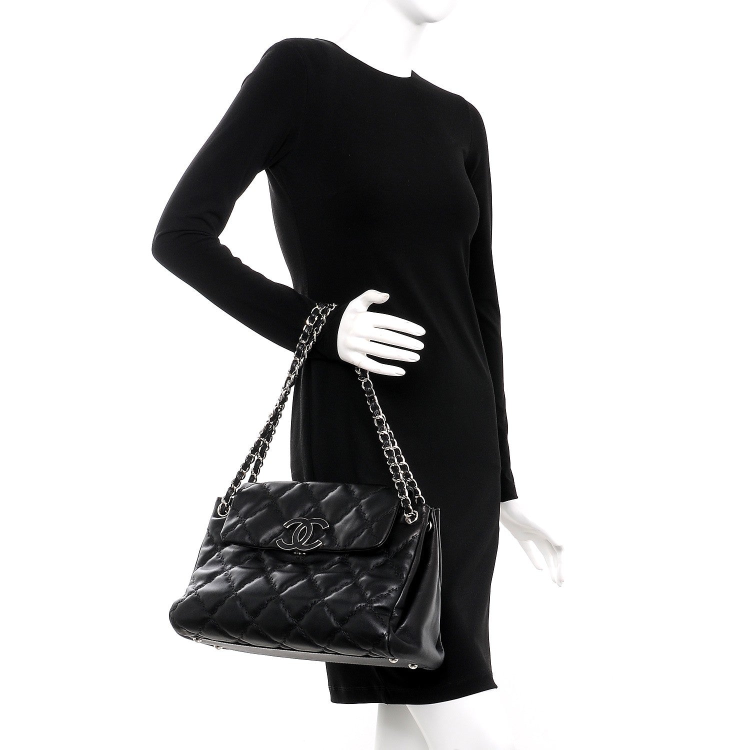 Chanel Calfskin Double Stitch Large Hamptons Flap Bag Black 2 of 16