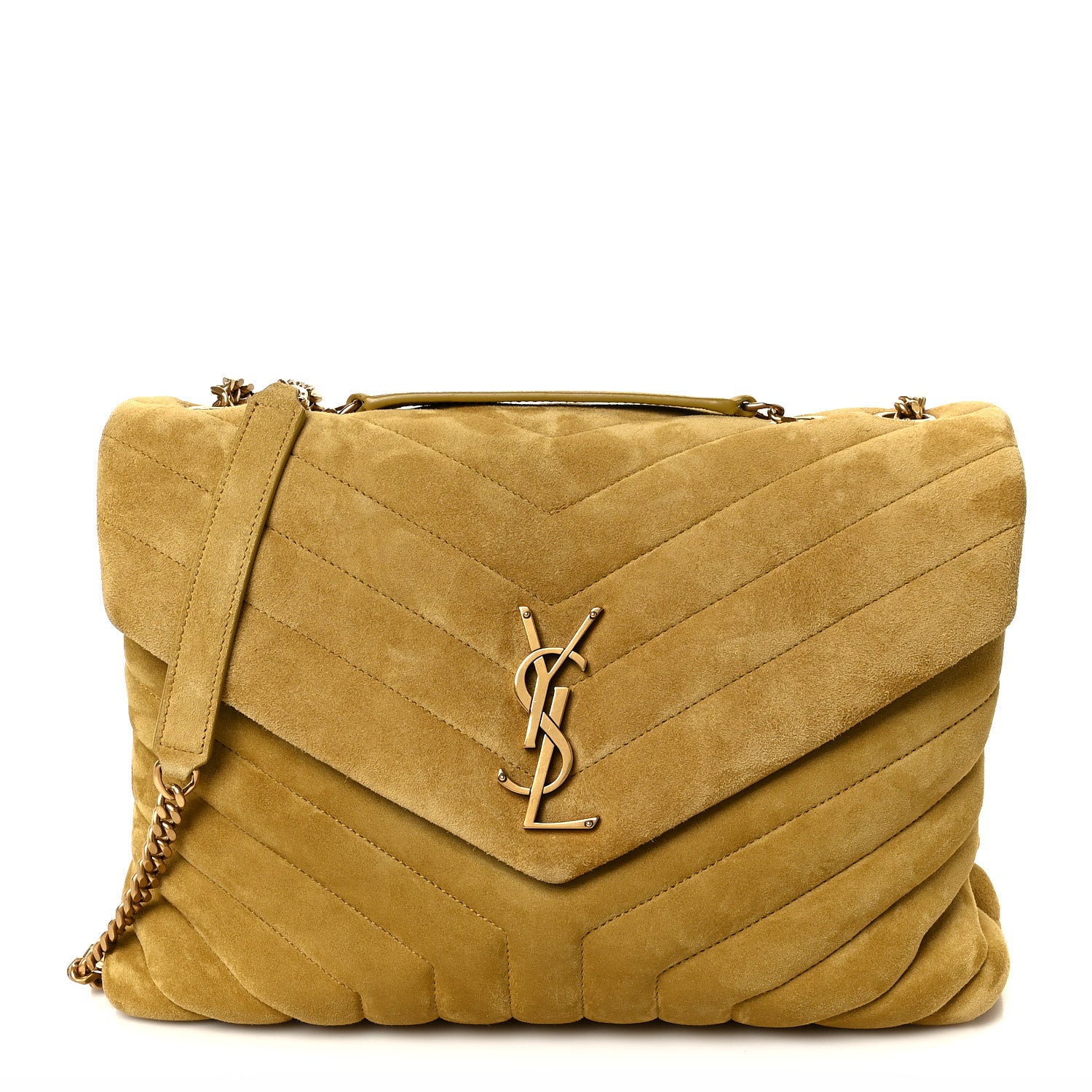 Saint Laurent Suede Y Quilted Monogram Medium Loulou Chain Satchel Chartreuse 1 of 11