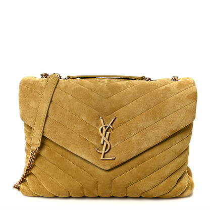 Saint Laurent Suede Y Quilted Monogram Medium Loulou Chain Satchel Chartreuse 1 of 11