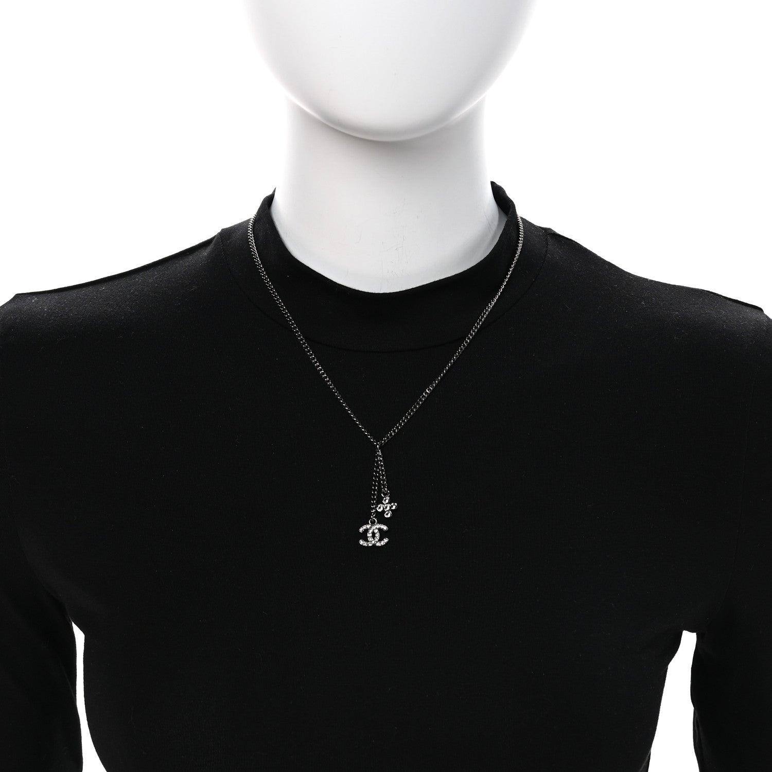 Chanel Ruthenium Crystal Flower CC Lariat Necklace 2 of 6