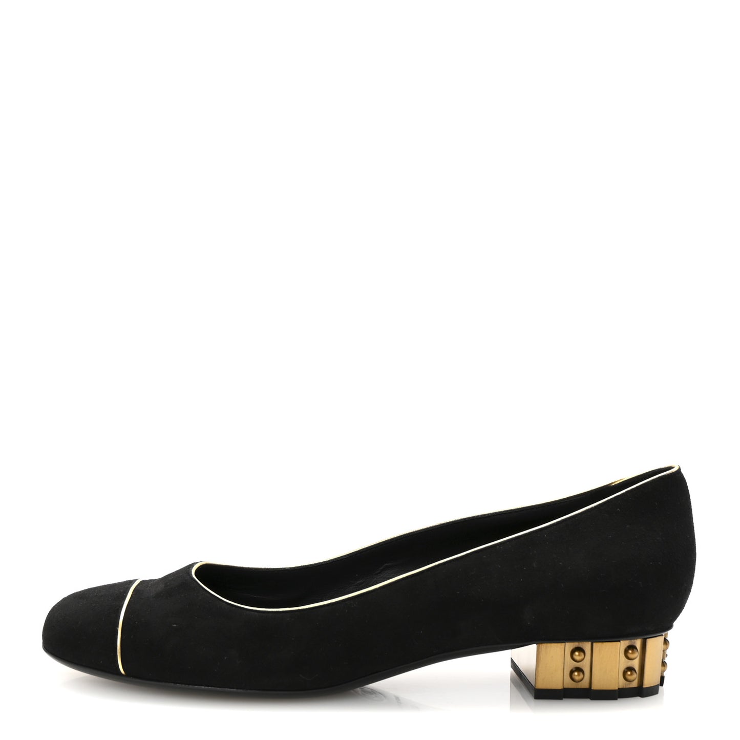 Suede Studded Cap Toe Low Heel Pumps 40 Black Gold