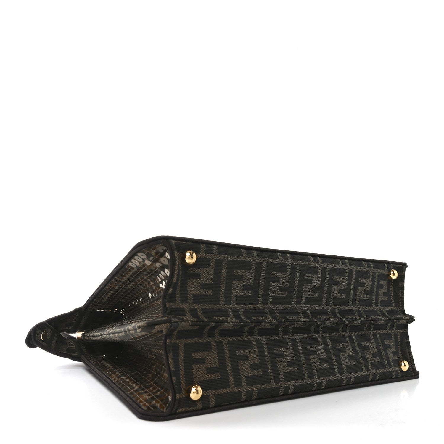 Fendi Fabric Jacquard Paillettes Vitello Seta FF 1974 Medium Peekaboo I SEE U Satchel Tobacco Moro 4 of 9