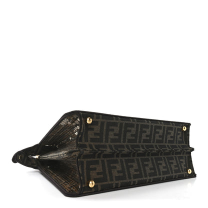Fendi Fabric Jacquard Paillettes Vitello Seta FF 1974 Medium Peekaboo I SEE U Satchel Tobacco Moro 4 of 9