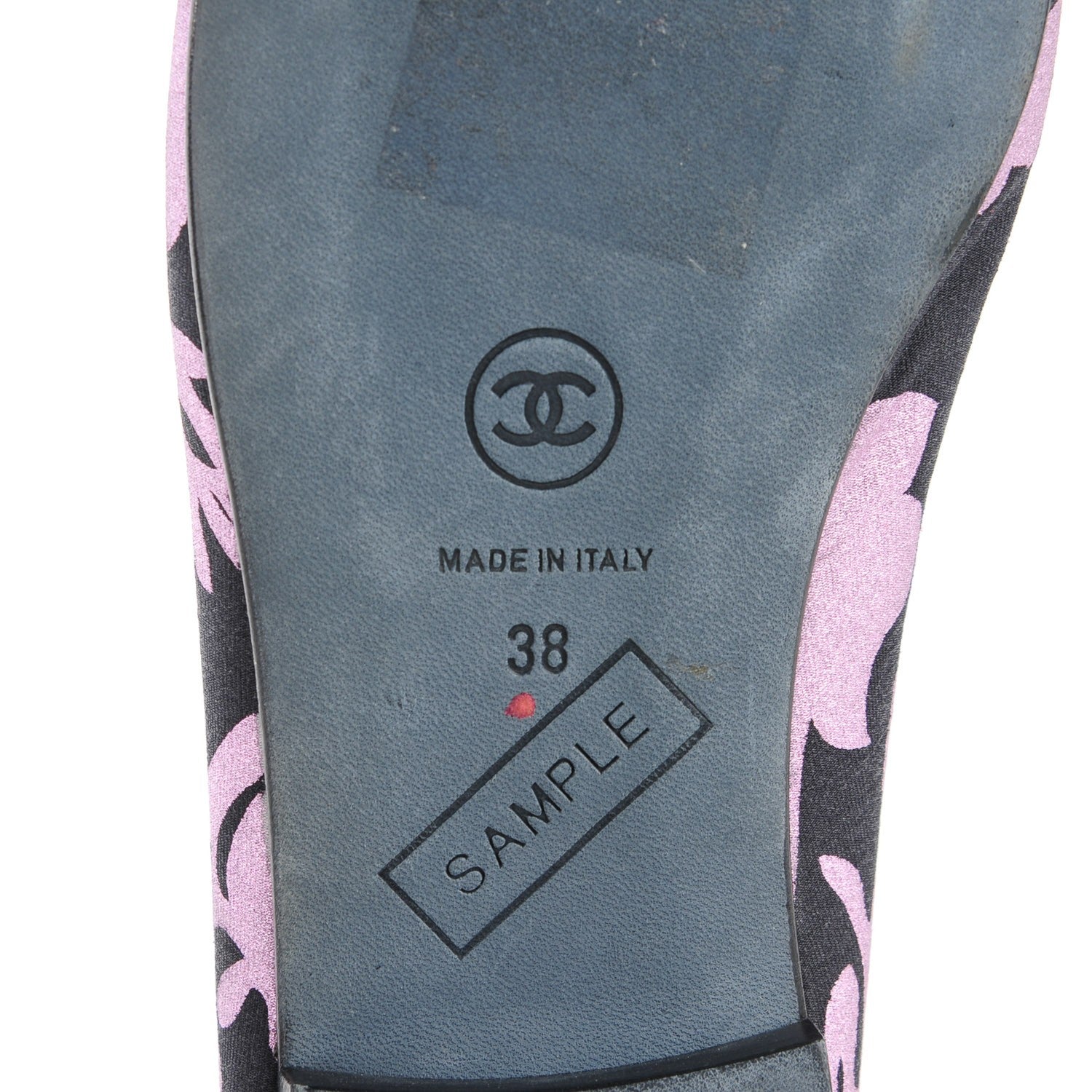 Chanel Glitter Printed Fabric Lambskin Cap Toe Ballerina Flats 38 Black Pink 6 of 6