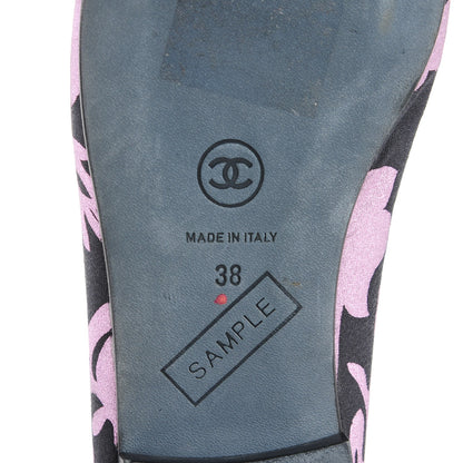 Chanel Glitter Printed Fabric Lambskin Cap Toe Ballerina Flats 38 Black Pink 6 of 6