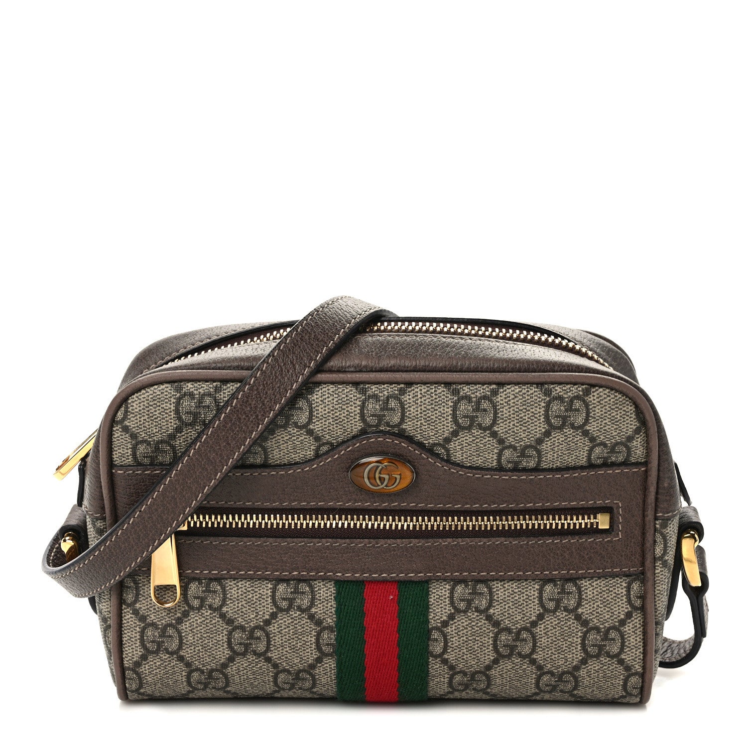 Gucci GG Supreme Monogram Web Mini Ophidia Shoulder Bag Brown 1 of 13