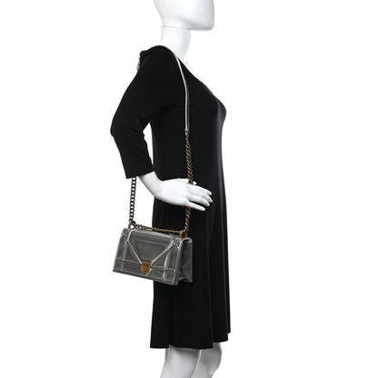 Christian Dior Metallic Patent Studded Small Diorama Flap Bag Silver 2 of 10