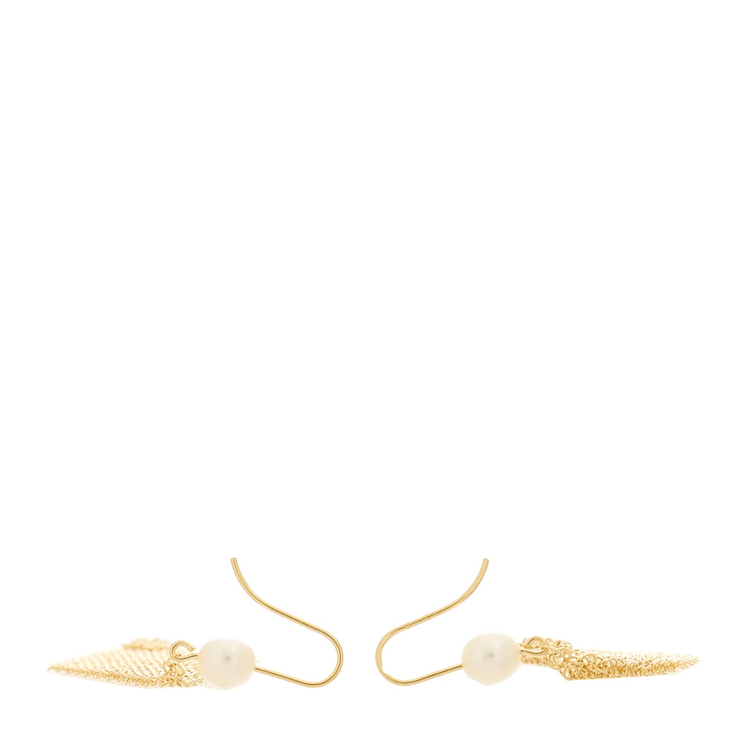 Tiffany 18K Yellow Gold Cultured Pearl Elsa Peretti Mesh Earrings 3 of 5